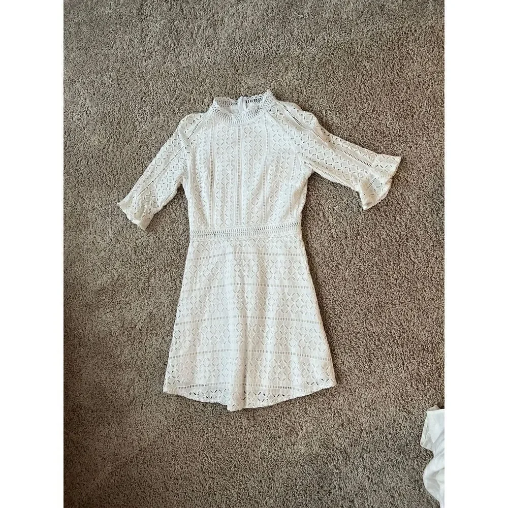 Ruffle Cuff Guipure Lace Overlay Dress Size S